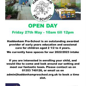 Open Day - Friday 27th May 2022 - 10am-12pm